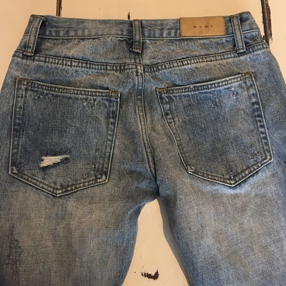 MNML size 4 distressed button fly jeans zipper ankle mid rise stonewashed - Picture 6 of 8